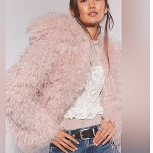 Free People Moonlight Faux Fur Jacket Soft Dusty Pink with pockets size M